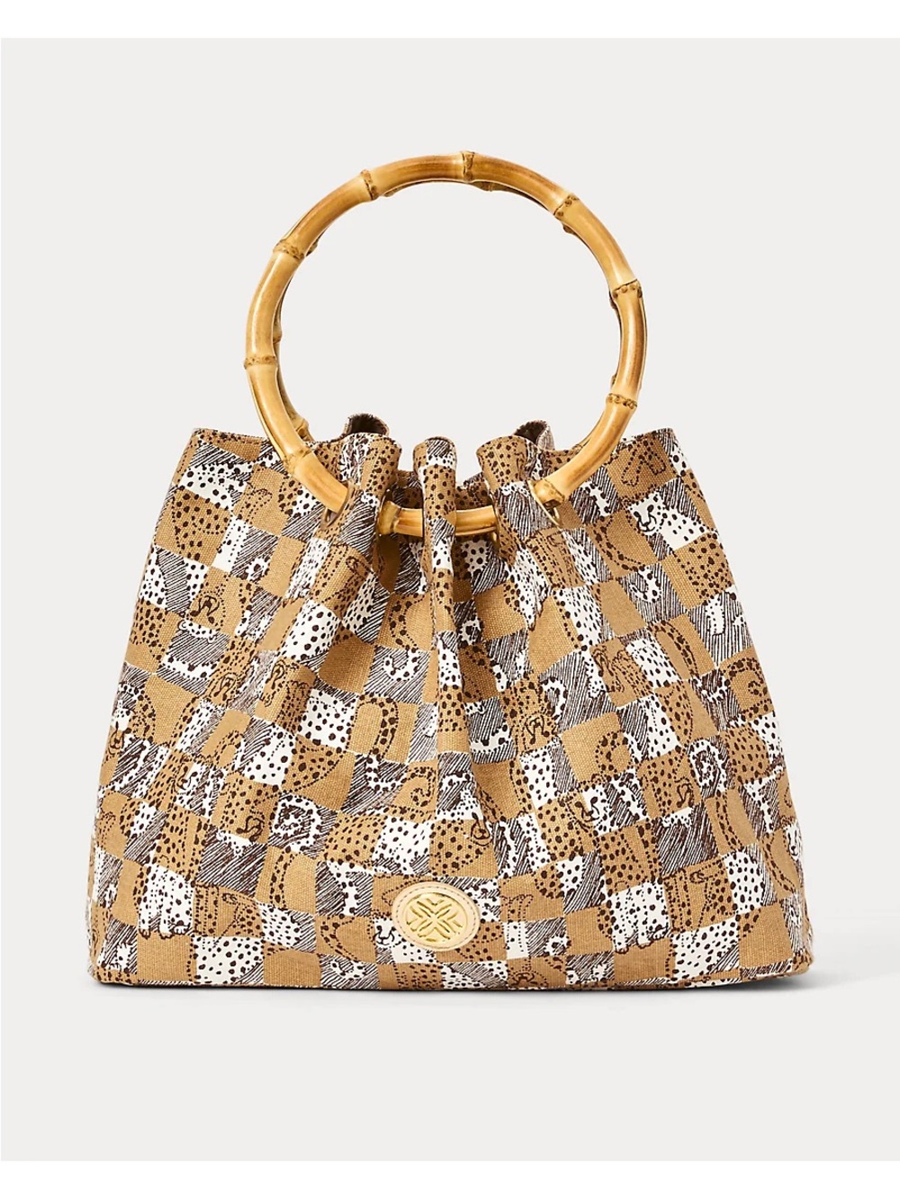 Lilly Pulitzer BAMBOO BAG ICED LATTE LIL CHEETAH CHECKS, new.
